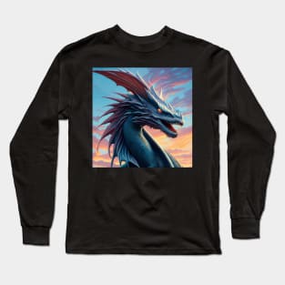 Ferocious Intricate Blue and Pink Dragon Long Sleeve T-Shirt